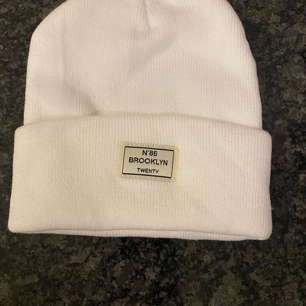 White Beanie with Brooklyn Twenty Patch